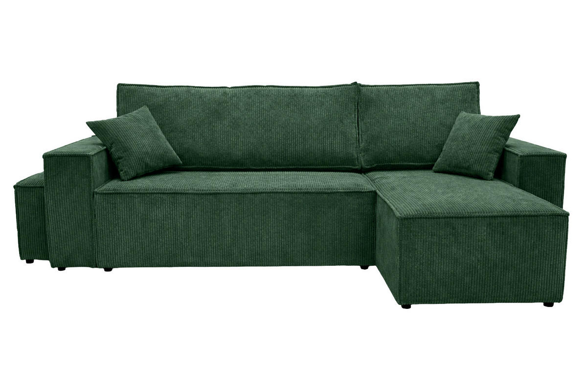 ECKSOFA Mit Schlaffunktion Und Pouf, Cordstoff Poso, Grün, Rechts, Best L Mit Pouf - Grün, Holz (244/145cm) - Kaiser Möbel