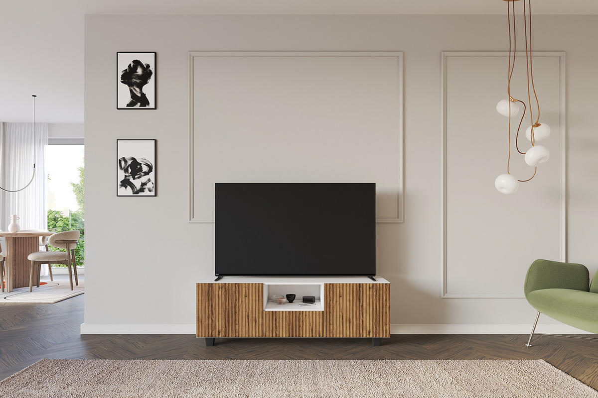 LOWBOARD NOA-2-S 140x50x41 cm - Weiß / Katania - Eiche Wotan/Schwarz, Holzwerkstoff (140/50/41cm) - ALTDECOR