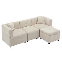 3-SITZER Ecksofa Chenille mit Stauraum-Fußhocker und 2 Kissen 204/126/69 cm Beige - Beige, Kunststoff/Textil (126/204cm) - Redom