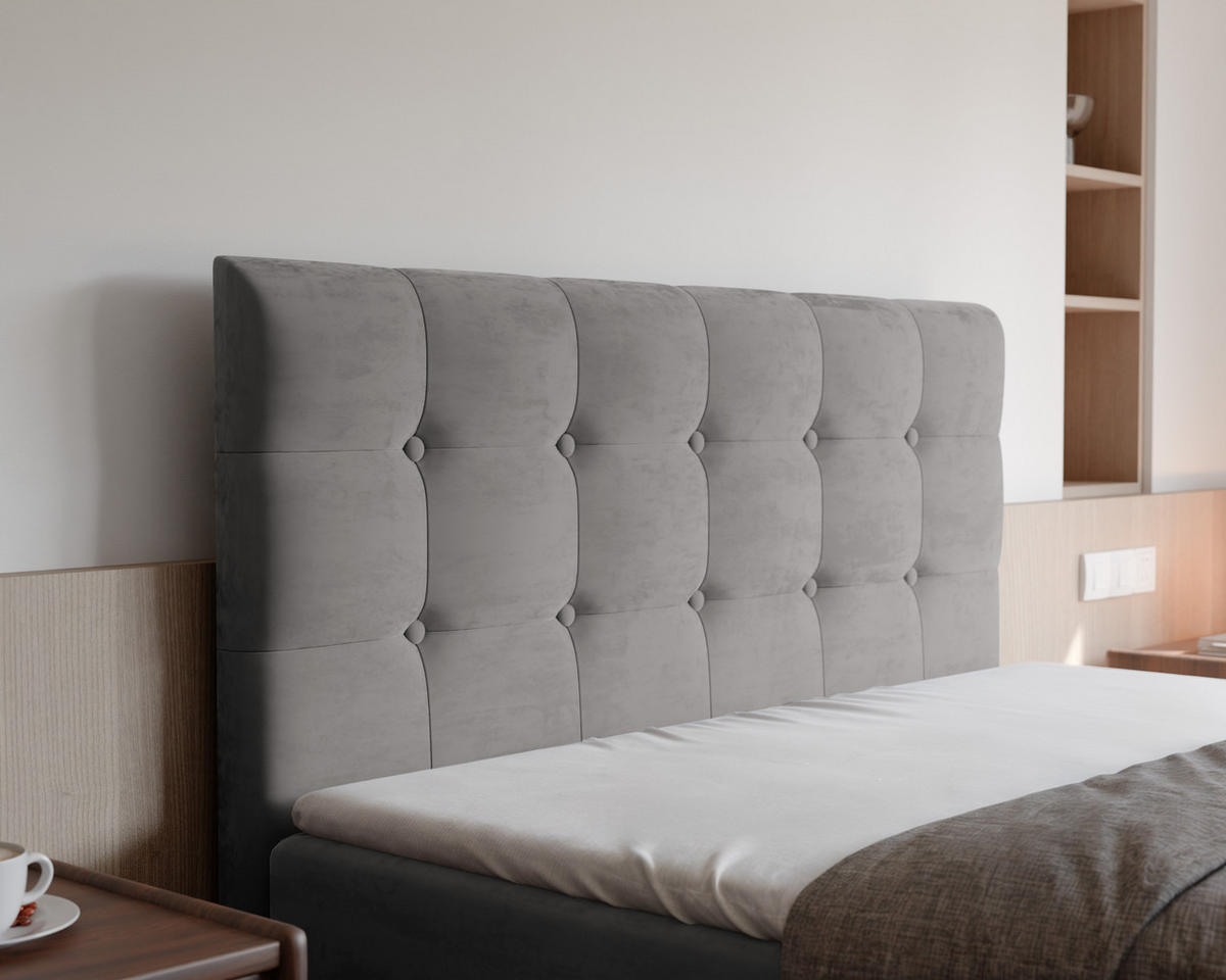BOXBETT BAILEY 180/200 cm mit Matratze und Topper, Grau - Grau, Holzwerkstoff/Textil (180/200cm) - Idohome