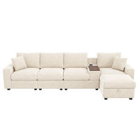 ECKSOFA 313/147/82 cm Beige mit Stauraum, USB-/Typ-C, Getränkehaltern und 360° drehbarem Couchtisch - Beige, Textil/Metall (313/147cm) - Oxeza