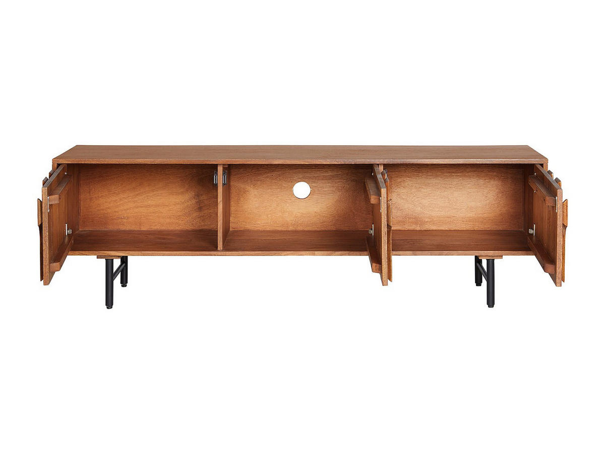 TV-MÖBEL mit 3 Türen - Mangoholz & schwarzes Metall - Holzfarben - MIZORAM - Naturfarben, Holz (160/50/40cm) - Vente-Unique