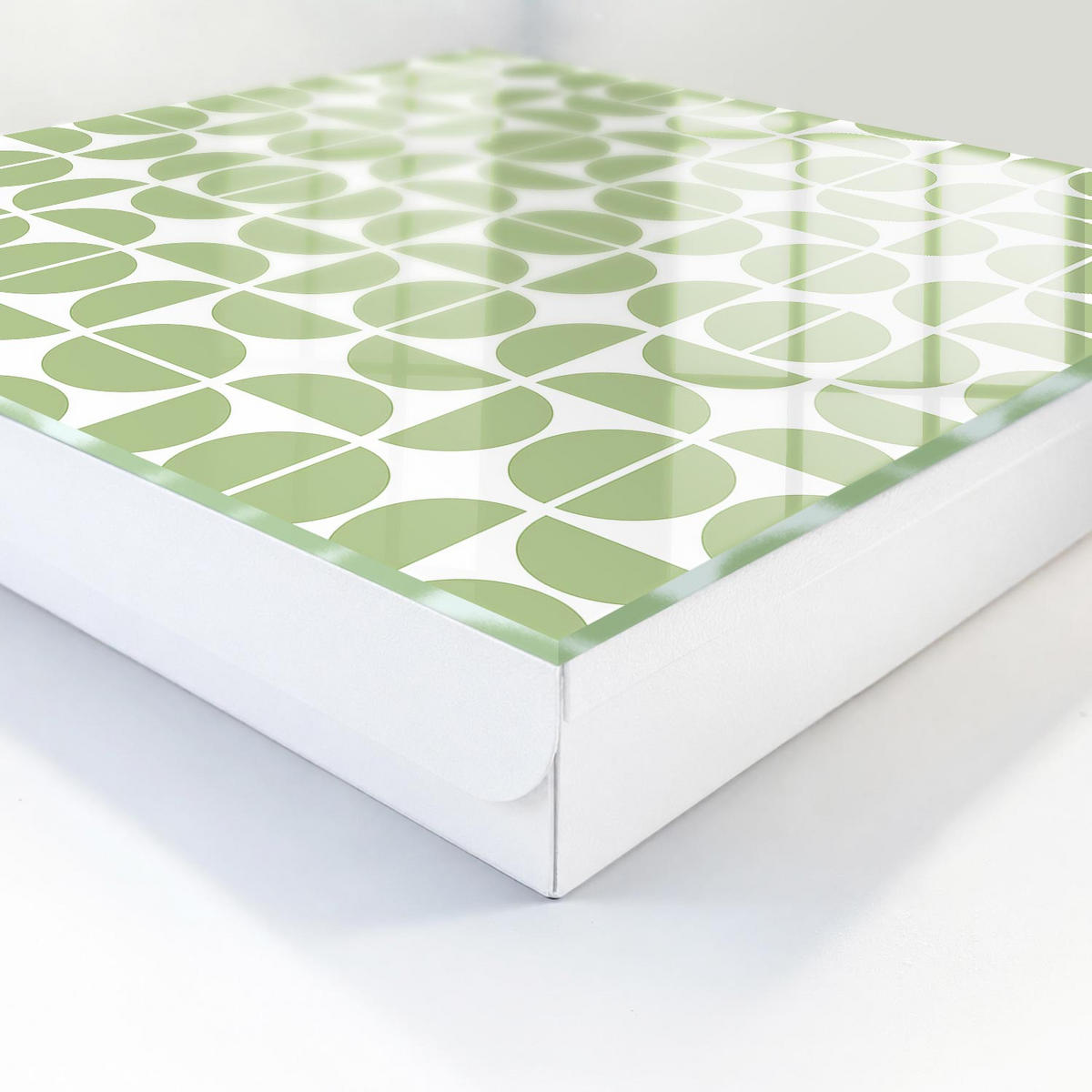 SCHLÜSSELBOX Weiß 30x30 cm – Türöffnung nach rechts - Grüne Geometrie - Grün, Metall (30/30/5cm) - TULUP