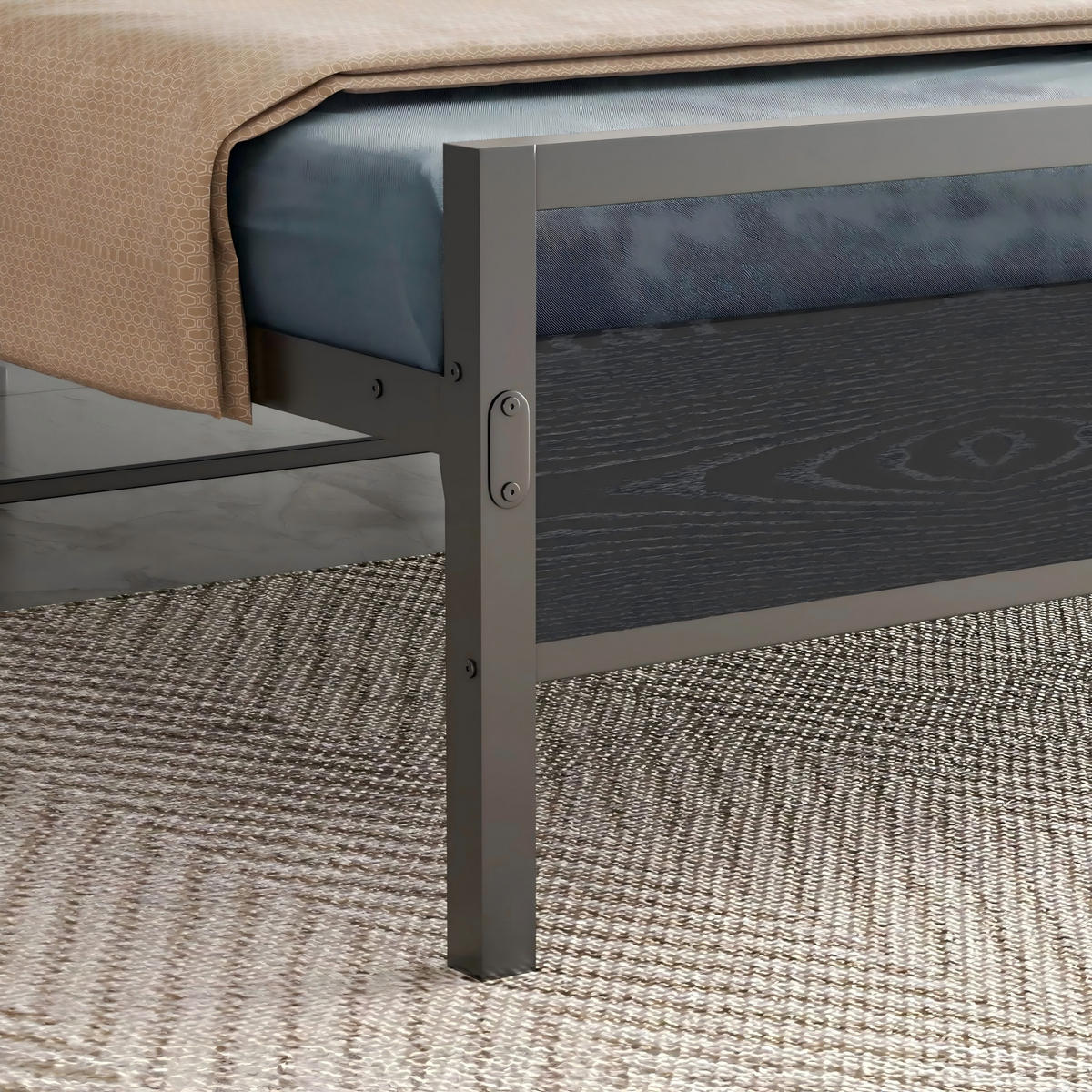 METALLBETT 140/200 cm mit Lattenrost und MDF-Elementen, Schwarz - Schwarz, Metall (140/200cm) - Redom