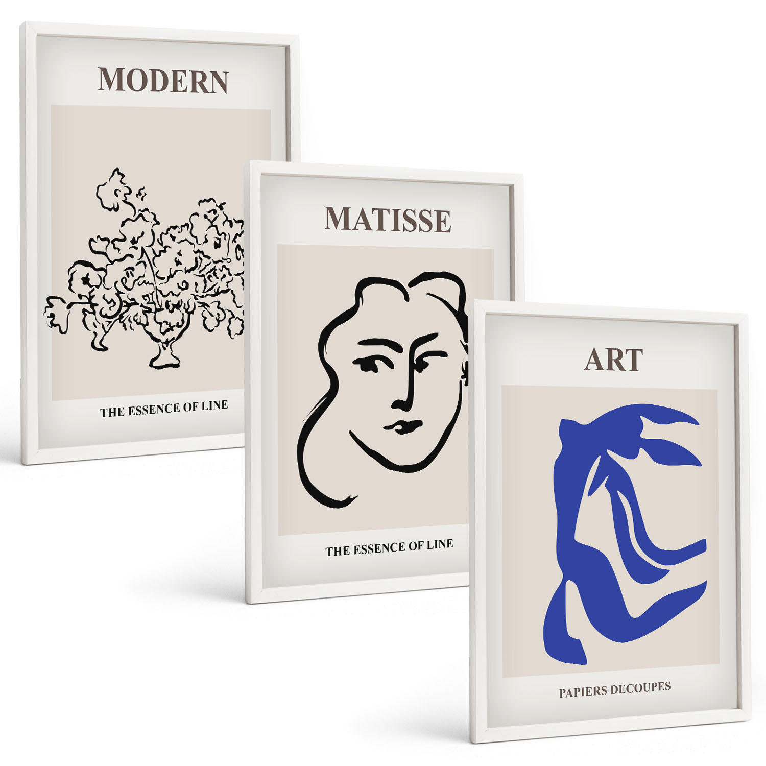 BILDER SET 3er Set - 40x60 cm Weißer Rahmen - Abstrakte minimalistische Poster - Weiß, Kunststoff (40/60cm) - TULUP