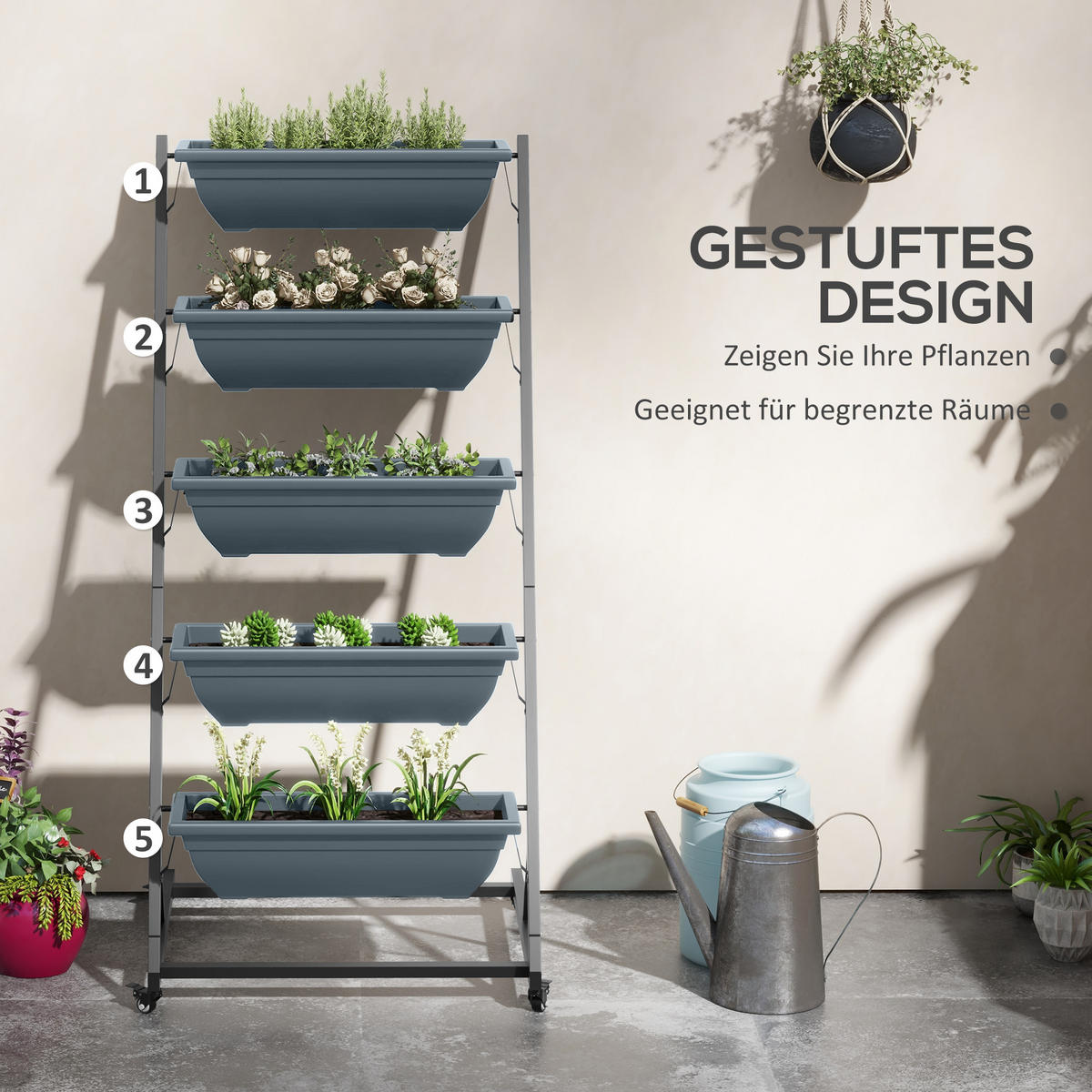 BLUMENKÄSTENSTÄNDER, Grau - Grau, Metall (67/145/65cm) - Outsunny