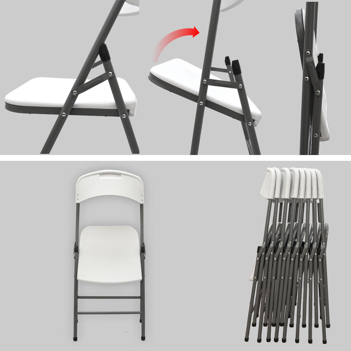 KLAPPSTÜHLE 8er Set bis 150kg 50x46x83,5 cm - Weiß, Kunststoff (50/83.5/46cm) - Amanka
