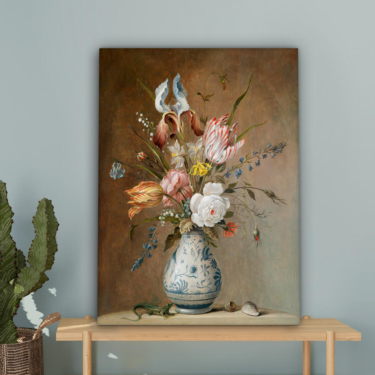 LEINWANDBILD Alte Meister - Blumen - Balthasar van der Ast Wandbild Wohnzimmer 60x80 cm - Hellbraun, Textil (60/80cm) - MuchoWow