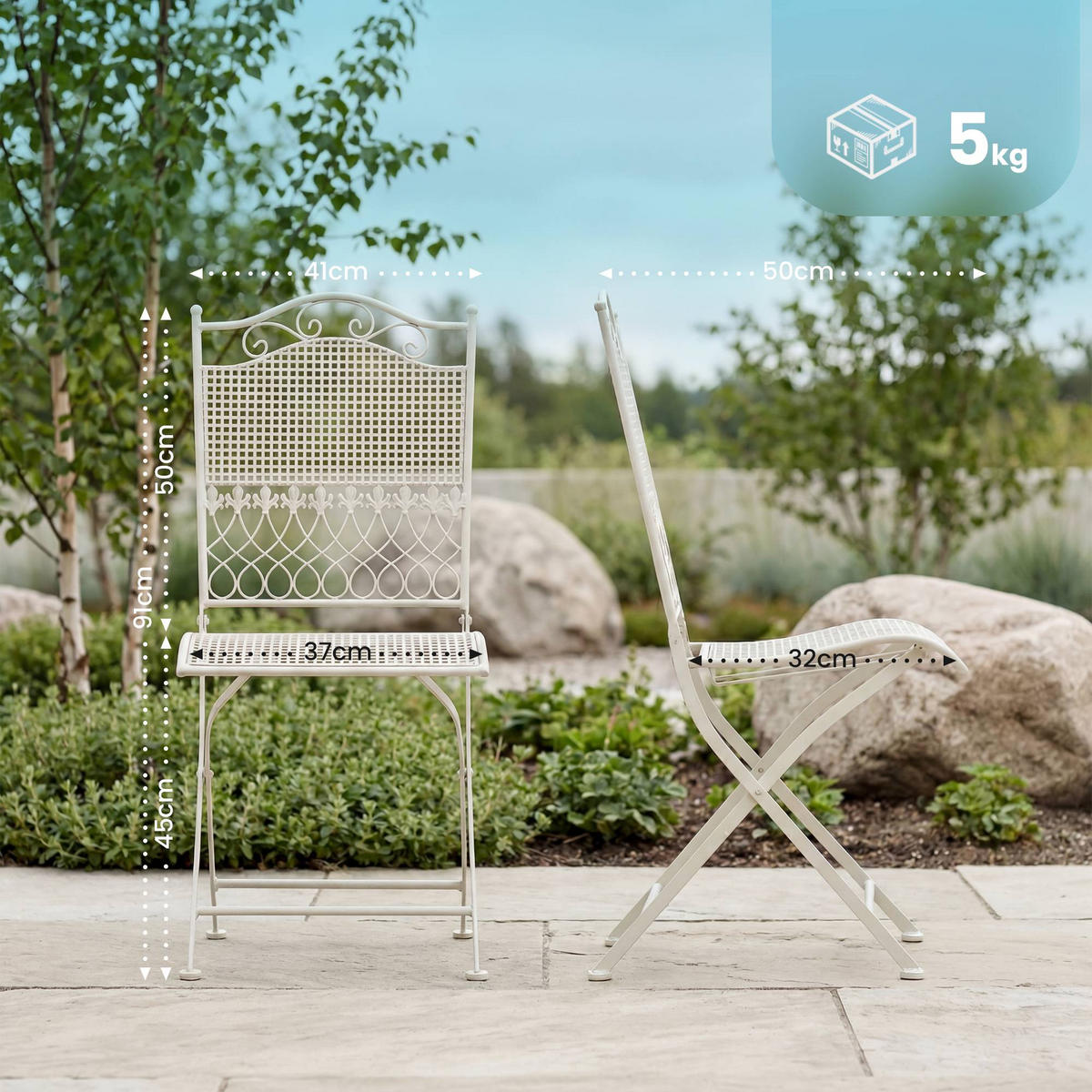 GARTENSTUHL 2er Set Metall Weiß - Weiß, Metall (41/91/50cm) - CLP