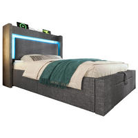 POLSTERBETT aus Leinen 90x200 cm in Grau mit LED, USB-C & Matratze - Grau, Textil (90/200cm) - Modfu