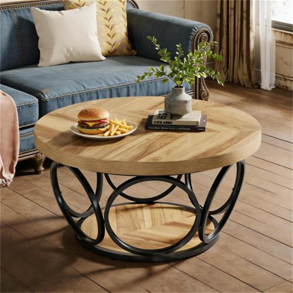 COUCHTISCH rund mit 2 Ebenen, Holz/Metall Braun, 80x80x43 cm - Braun, Holzwerkstoff (80/80/43cm) - Blomus