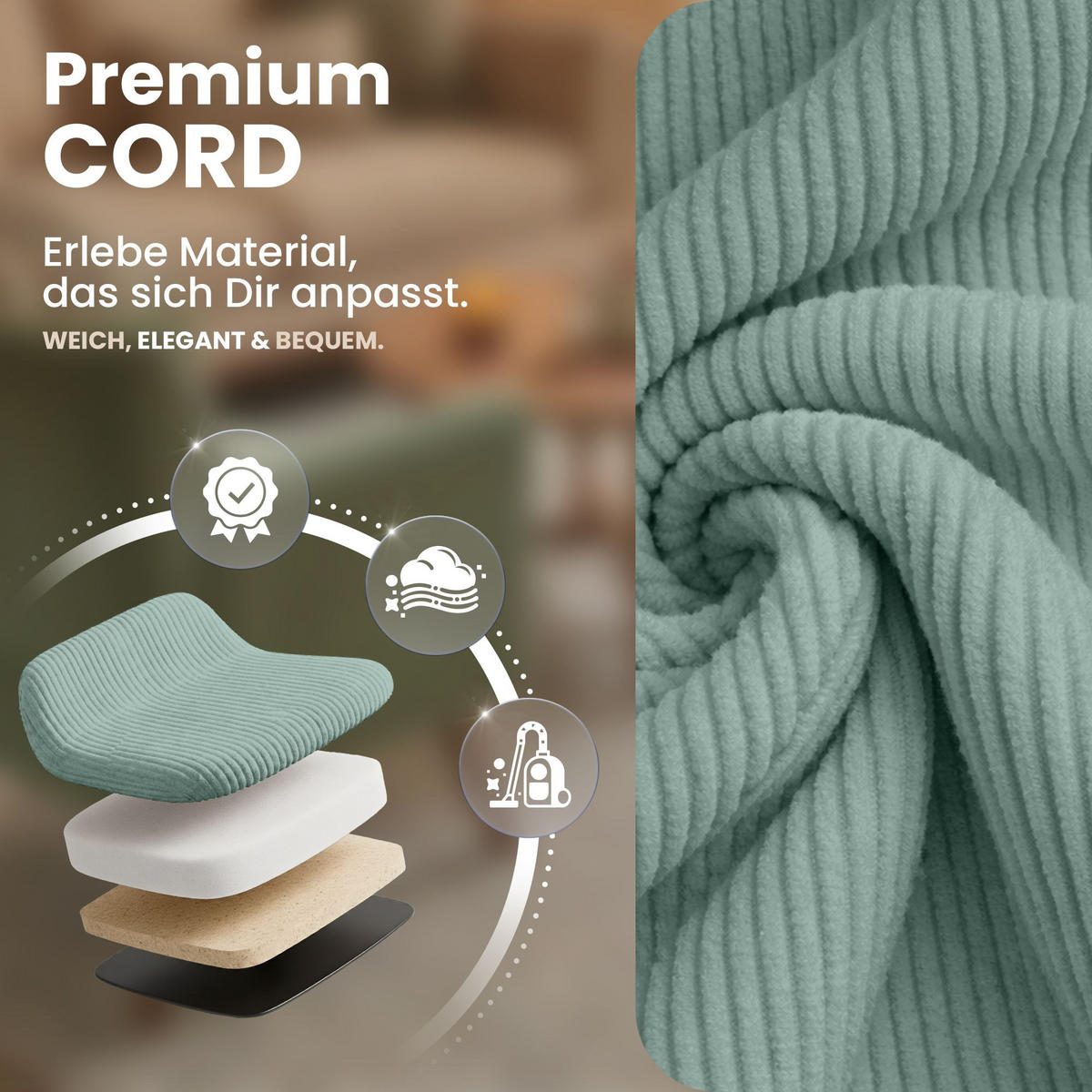 STUHL Cord Türkis - Türkis/Eukalyptusholzfarben, Holz/Textil (49/83/50cm) - CLP