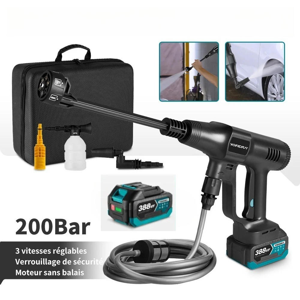 ELEKTRO-HOCHDRUCKREINIGER 6IN1 200Bar Bürstenloser für Makita Akku, Mit 1 Batterie - Schwarz, Kunststoff (41.5/23cm) - Coonoor