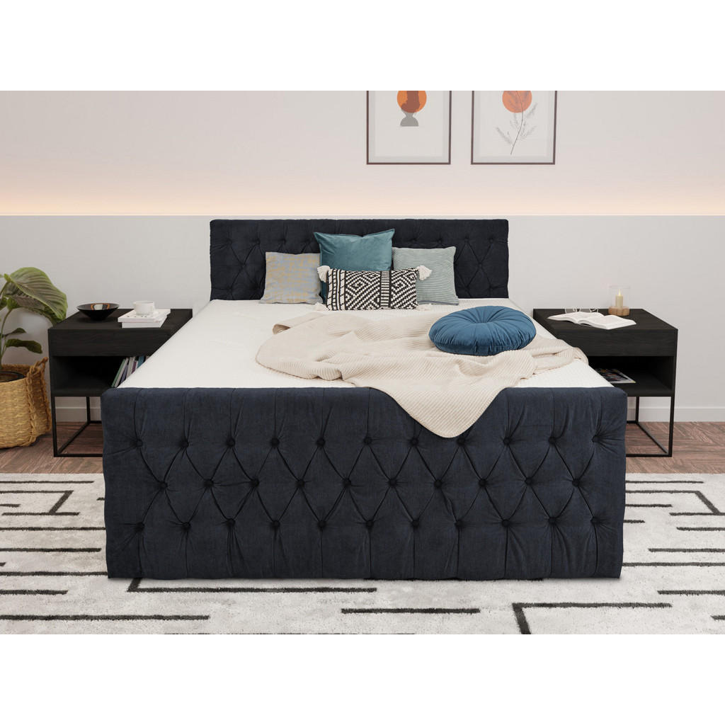 Thumbnail - wonello Boxspringbett, Dunkelblau, Textil, H4, 7-Zonen, Höhe ca. 20 cm, 200x200 cm, Schlafzimmer, Betten, Boxspringbette...