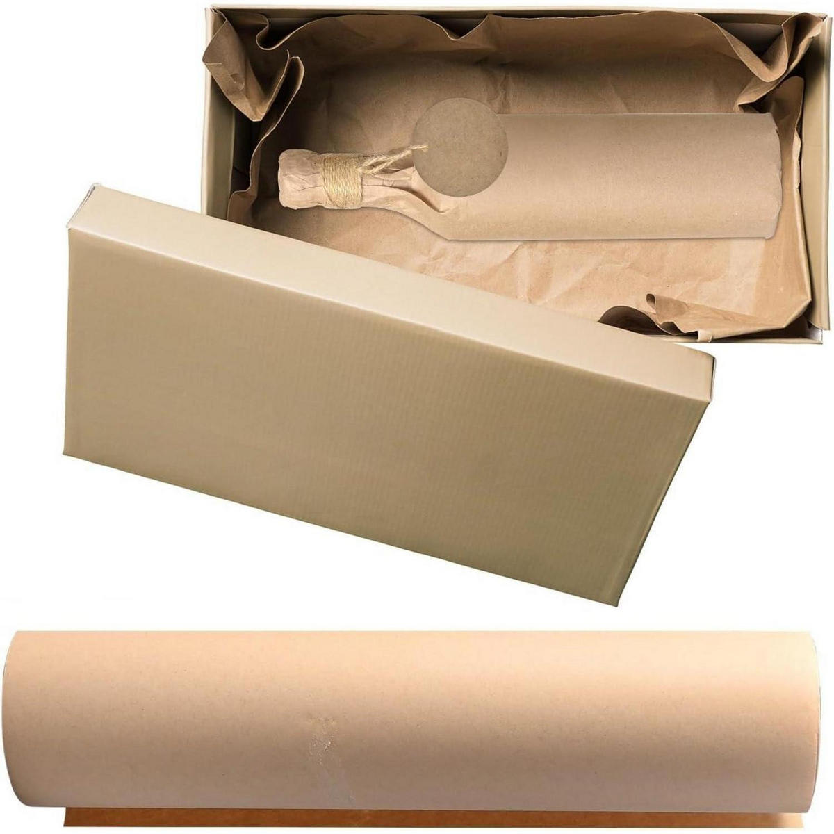 PACKPAPIER Set 30 cm x 30 m mit 30 Etiketten und 10 m Juteschnur - Braun, Papier (30/1/3000cm)