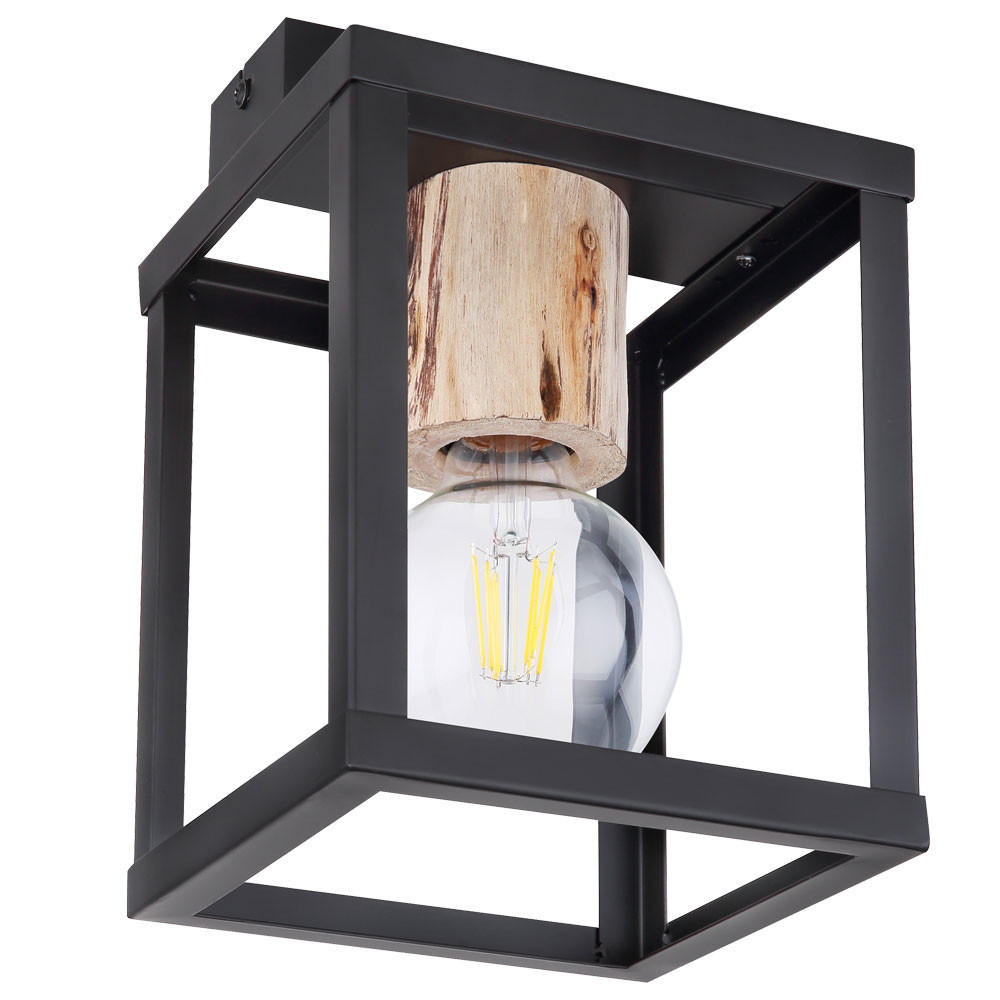 DECKENLEUCHTE Holz Schwarz Matt Natur - Schwarz, Holz (17/17/22.5cm)