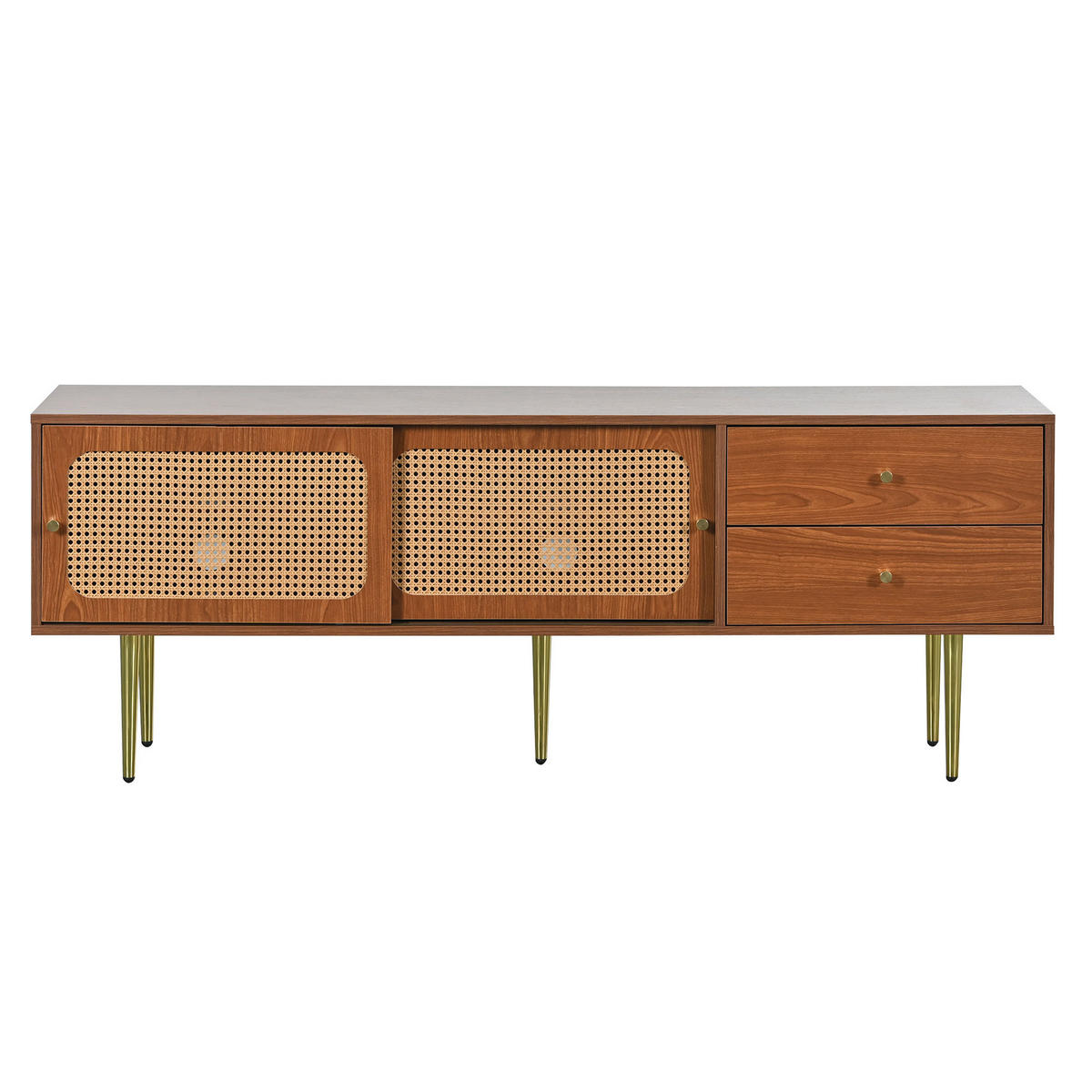 TV-ELEMENT 160/40/60 cm Nussbaumoptik mit Rattan-Schiebetüren und Schubladen - Nussbaumfarben, Holzwerkstoff (40/60/160cm) - Korfee