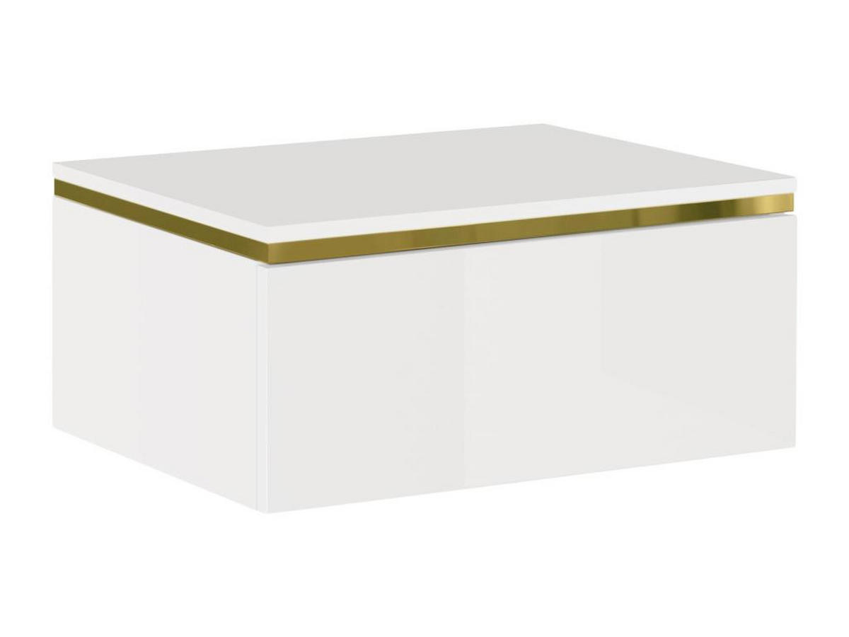 2ER-SET hängende Nachttische mit 1 Schublade - Hochglanz Weiß & Gold - VUKIA - Weiß, Holz (38.2/19.8/48.5cm) - Pascal Morabito