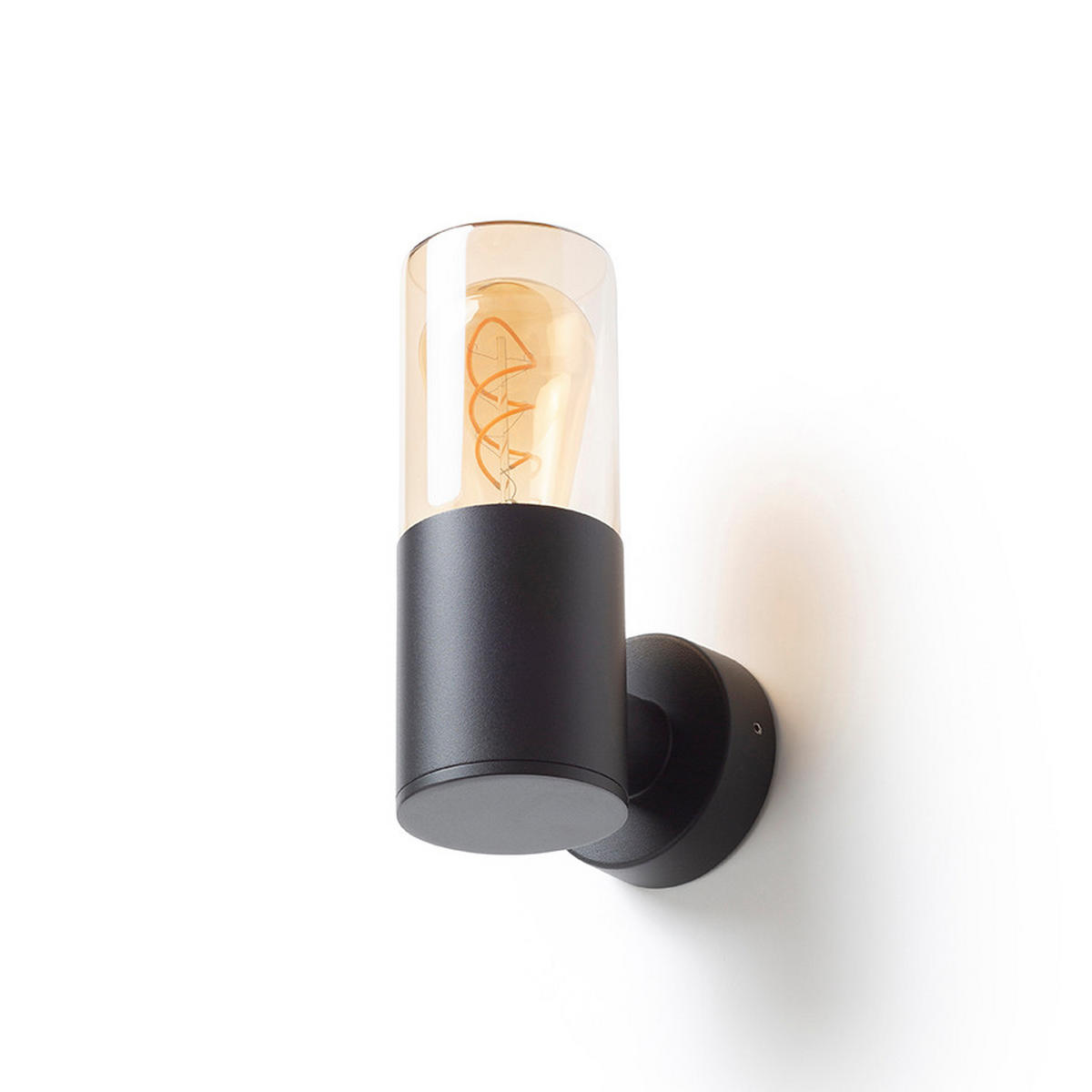 AUSSENLEUCHTE QUINN Schwarz Bernsteinfarbenes Glas 11 W IP54 - Schwarz, Glas (135/8/21cm) - Rendl