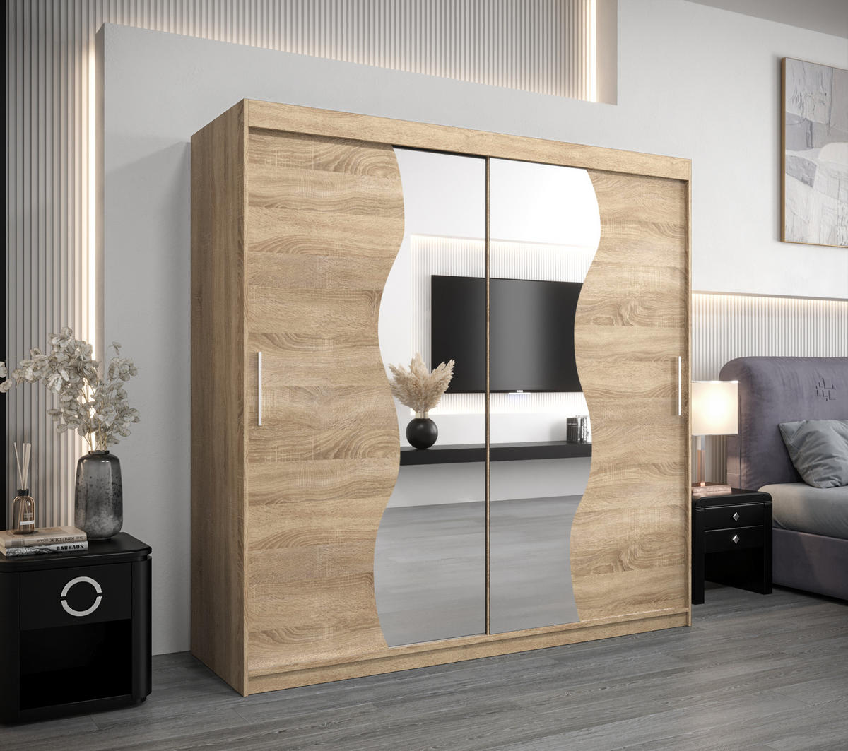 SCHWEBETÜRENSCHRANK 200/200/62 2-türig - Silberfarben/Sonoma Eiche, Holz/Kunststoff (200/200/62cm) - Abiks Möbel