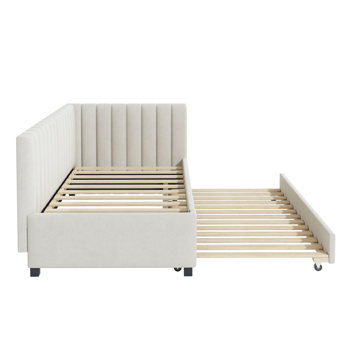 AUSZIEHBETT 90/200 cm aus Samt in Beige mit Lattenrost - Beige, Leder (90/200cm) - Flora Grace