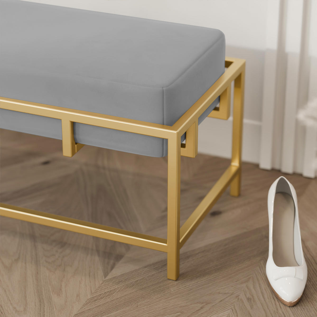 POLSTERBANK GLAM 100 cm Gold / Grau ,Metallgestell - Grau, Metall (100/45/35cm) - Idohome