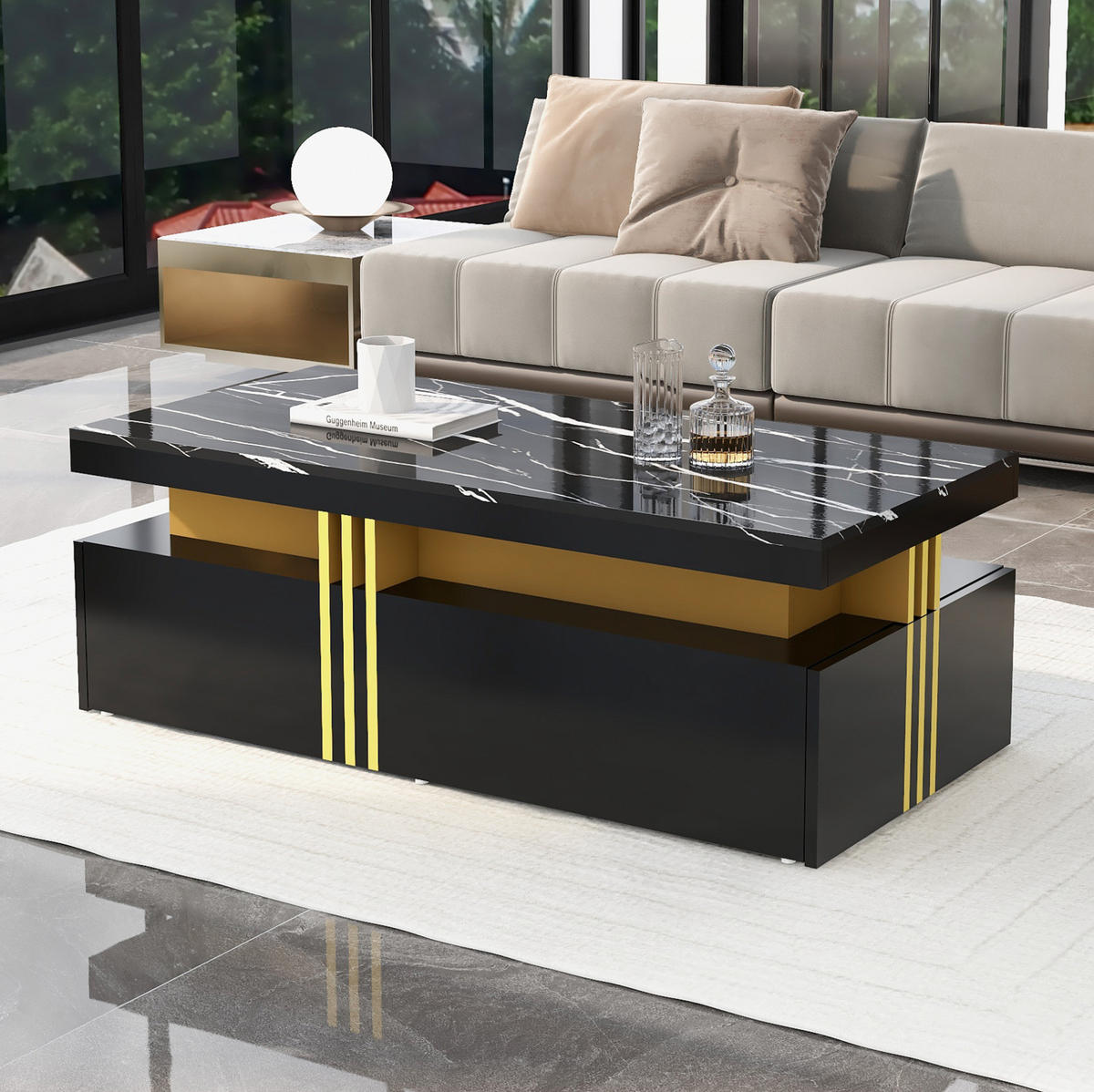 COUCHTISCH aus Spanplatte 100x50x40 cm in Schwarz mit 2 Schubladen - Schwarz, Holzwerkstoff (100/50/40cm) - Modfu