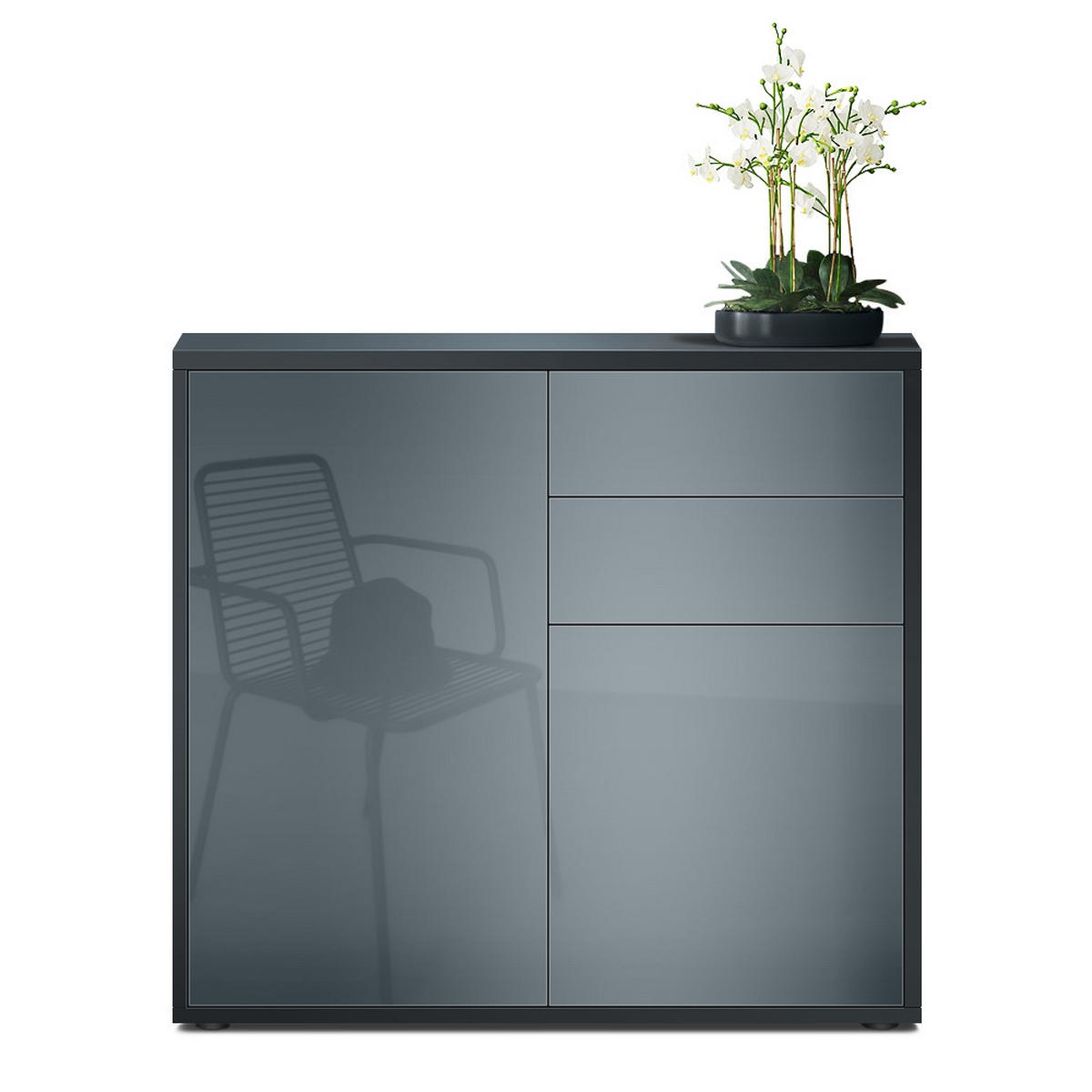 KOMMODE Ben Front in Grau Hochglanz - Grau, Holzwerkstoff (79/74/36cm) - Vladon