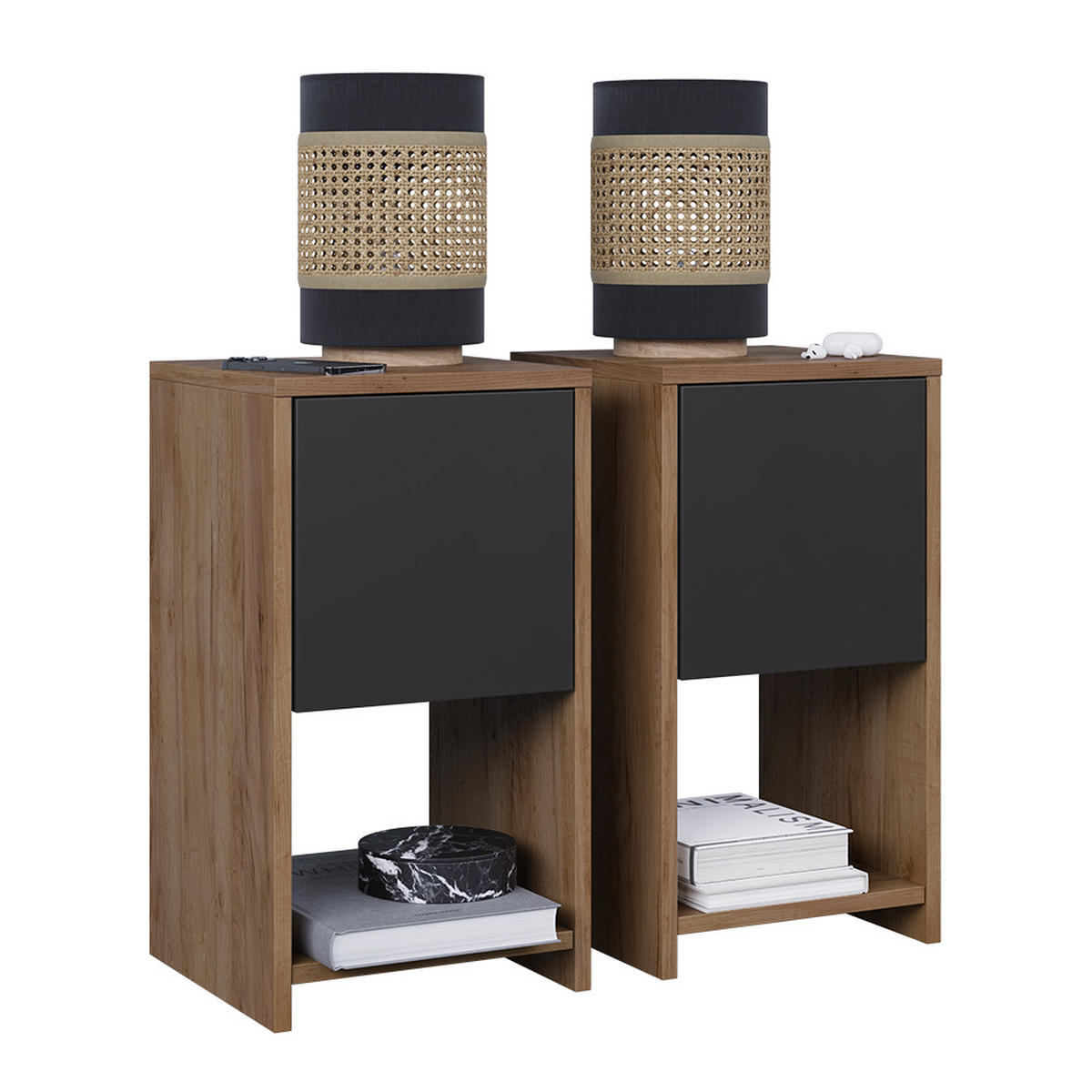 NACHTTISCH Evo Goldkraft Eiche/Anthrazit 2er Set - Honigeiche, Holzwerkstoff (30/55/30cm) - Vicco