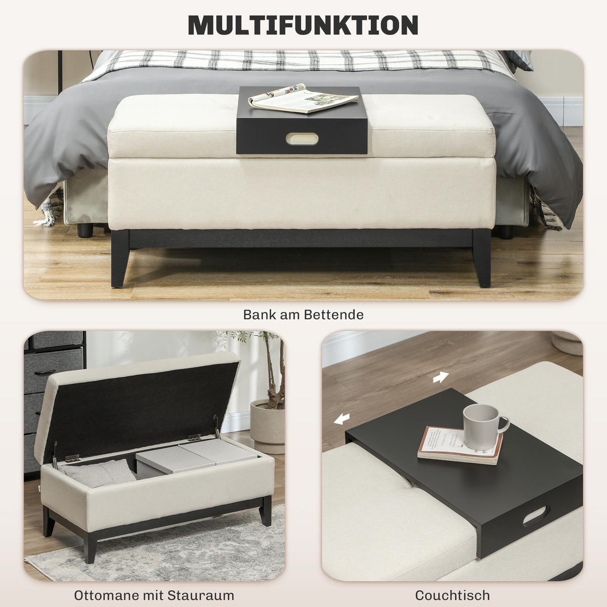 SITZBANK Polsterbank - Creme, Kunststoff (50/44/107cm) - HOMCOM