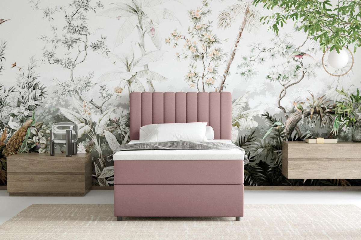 BOXBETT Everest 100 x 200 cm Einzelbett mit hochwertiger Bonell-Matratze und Topper - Rosa, Holz (100/200cm) - Panda Möbel