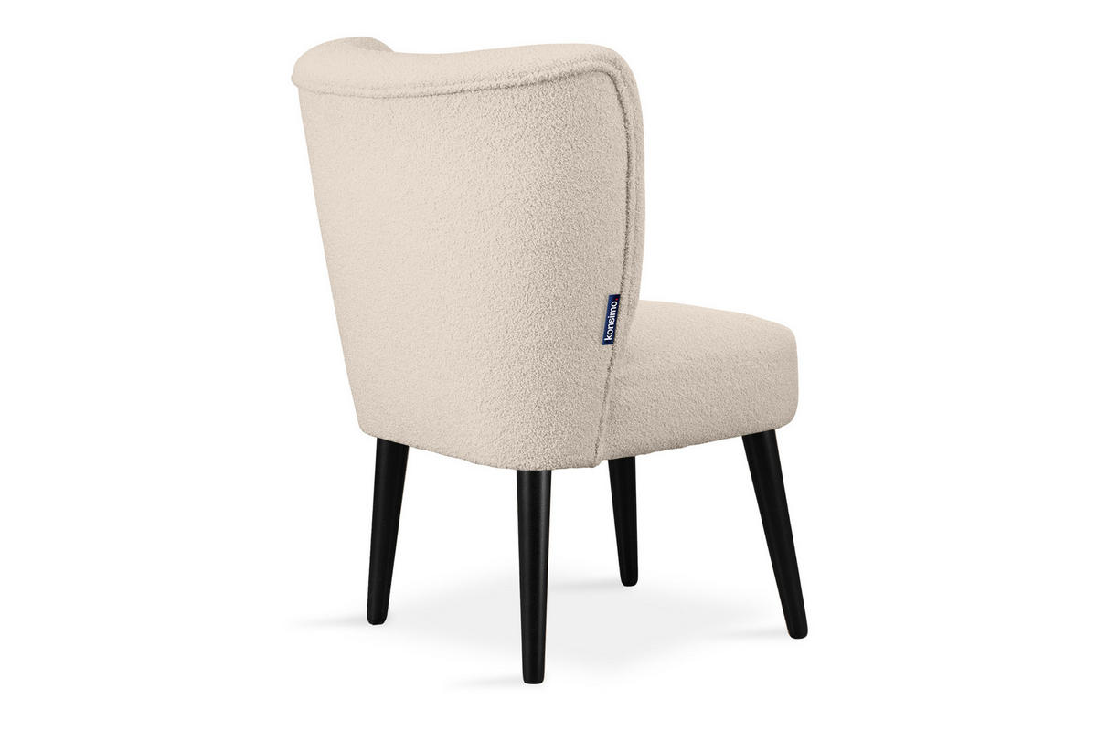 COCKTAILSESSEL APPA uf hohen schwarz lackierten Beinen aus Buchenholz, aus recyceltem Boucle-Stoff, Ecru/Schwarz - Ecru/Schwarz, Holz/Textil (63/89/65cm) - KONSIMO®