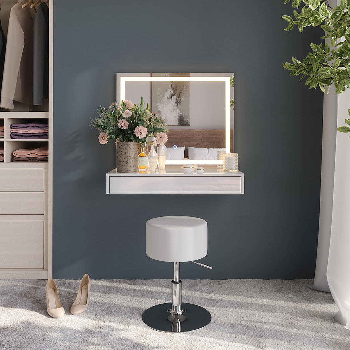 SCHMINKTISCH Sherry Weiß/Weiß Hochglanz 120 cm 3 Teile - Weiß Hochglanz, Holzwerkstoff (120/76/50.1cm) - Vicco