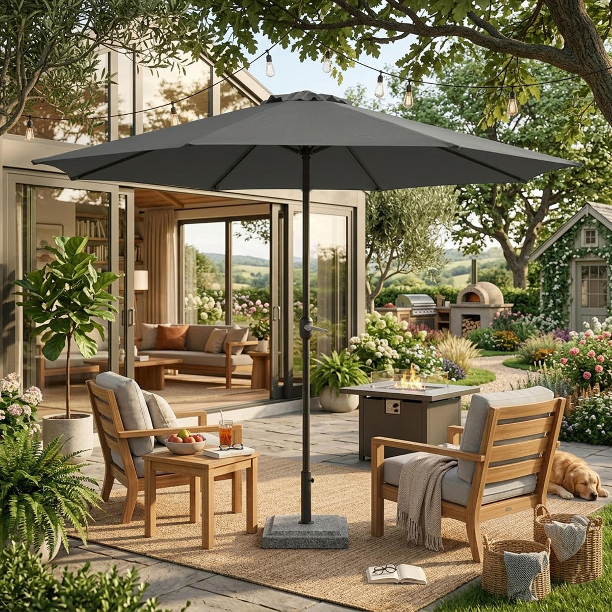 MARKTSCHIRM Macclesfield - grauer Gartenschirm für 300cm Sonnenschutz mit Kurbel und Knick - BxTxH: 300x300x240 cm - Grau, Metall (300/300cm) - TPFGarden