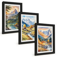 BILDER SET 3er Set - 20x30 cm Schwarzer Rahmen - Berglandschaft mit einem Fluss - Schwarz, Kunststoff (20/30cm) - TULUP