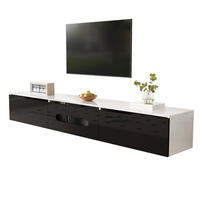 LOWBOARD in Schwarz und Weiß TV Schrank mit 16-Farben LED-Beleuchtung, wandmontierbar, B180/T35/H30cm - Schwarz/Weiß, Holzwerkstoff (180/30/35cm) - STILVORA