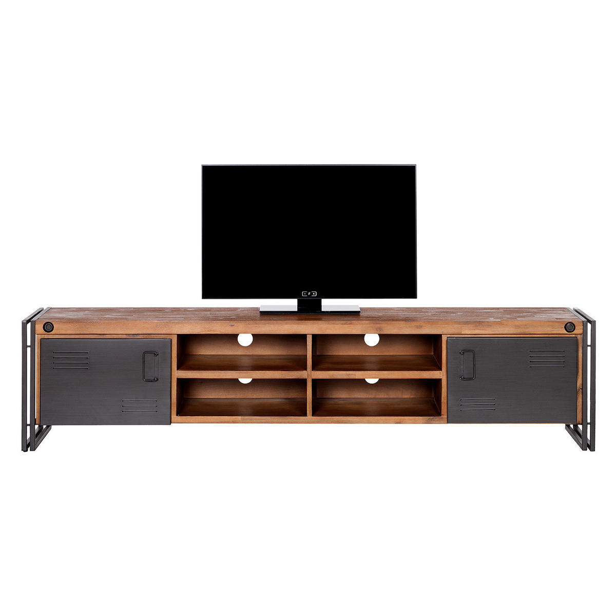 TV-LOWBOARD - 4 Fächer mittig, Akazie massiv / Metall - Akaziefarben, Holzwerkstoff (220/50/45cm) - home24