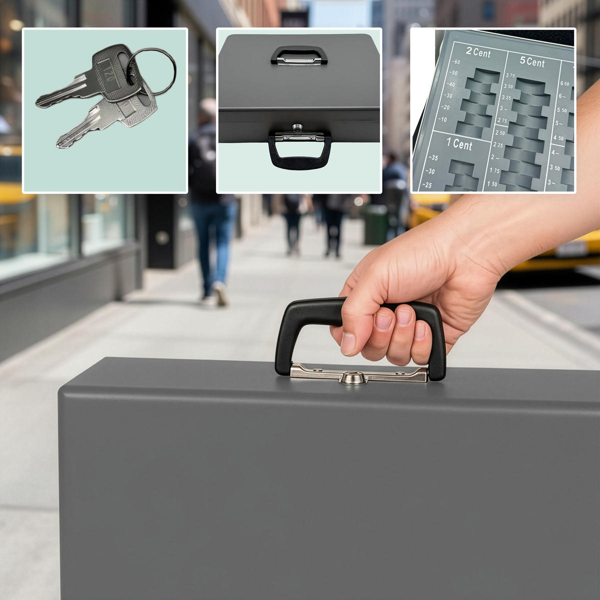 GELDKASSETTE - Grau, Kunststoff/Metall (37/10/28cm) - Relaxdays