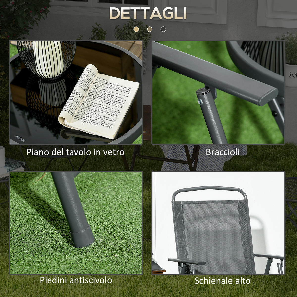 GARTEN-BEISTELLTISCHSET Dunkelgrau 3 Stück - Dunkelgrau, Metall (64/53.5/93cm) - GiPP