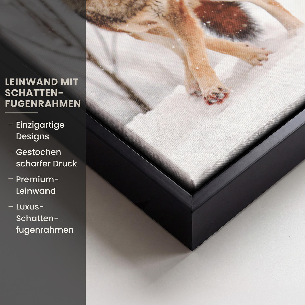 LEINWAND Bilder mit Rahmen - Wolf - Winter - Schnee - Natur - Tiere - 20x30 - Haselnussfarben, Textil (20/30cm) - MuchoWow