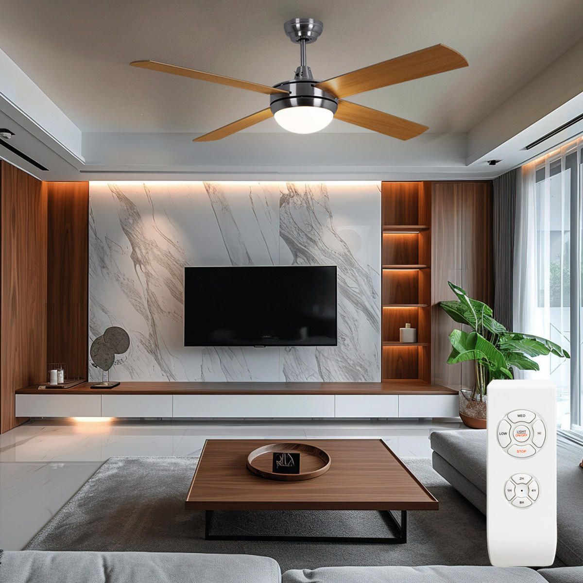 DECKENLEUCHTE Ventilator Sperrholz Braun - Silberfarben, Glas (132/46/46cm)