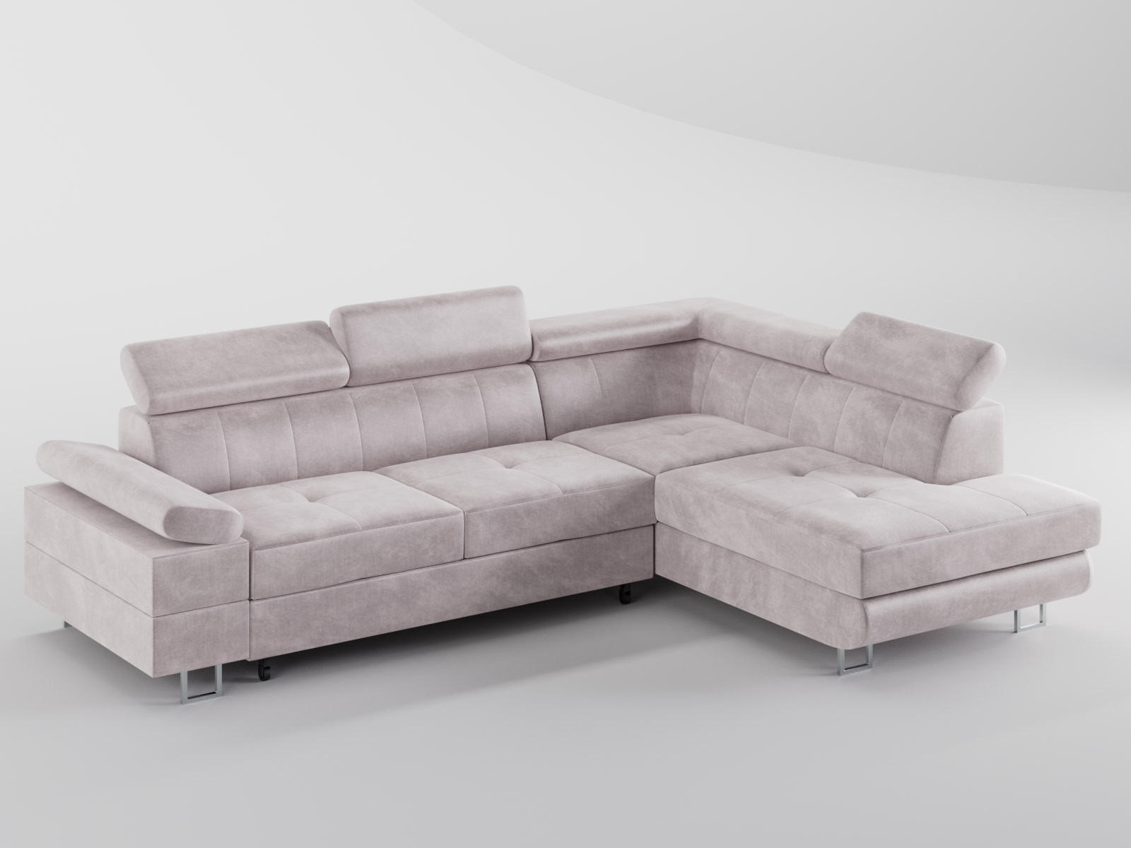 ECKSOFA CAROLINE Rechts Hellrosa Velours-Stoff mit Schlaffunktion und Bettkasten - Chromfarben/Pink, Textil (253/190cm) - Barchello