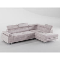 ECKSOFA CAROLINE Rechts Hellrosa Velours-Stoff mit Schlaffunktion und Bettkasten - Chromfarben/Pink, Textil (253/190cm) - Barchello