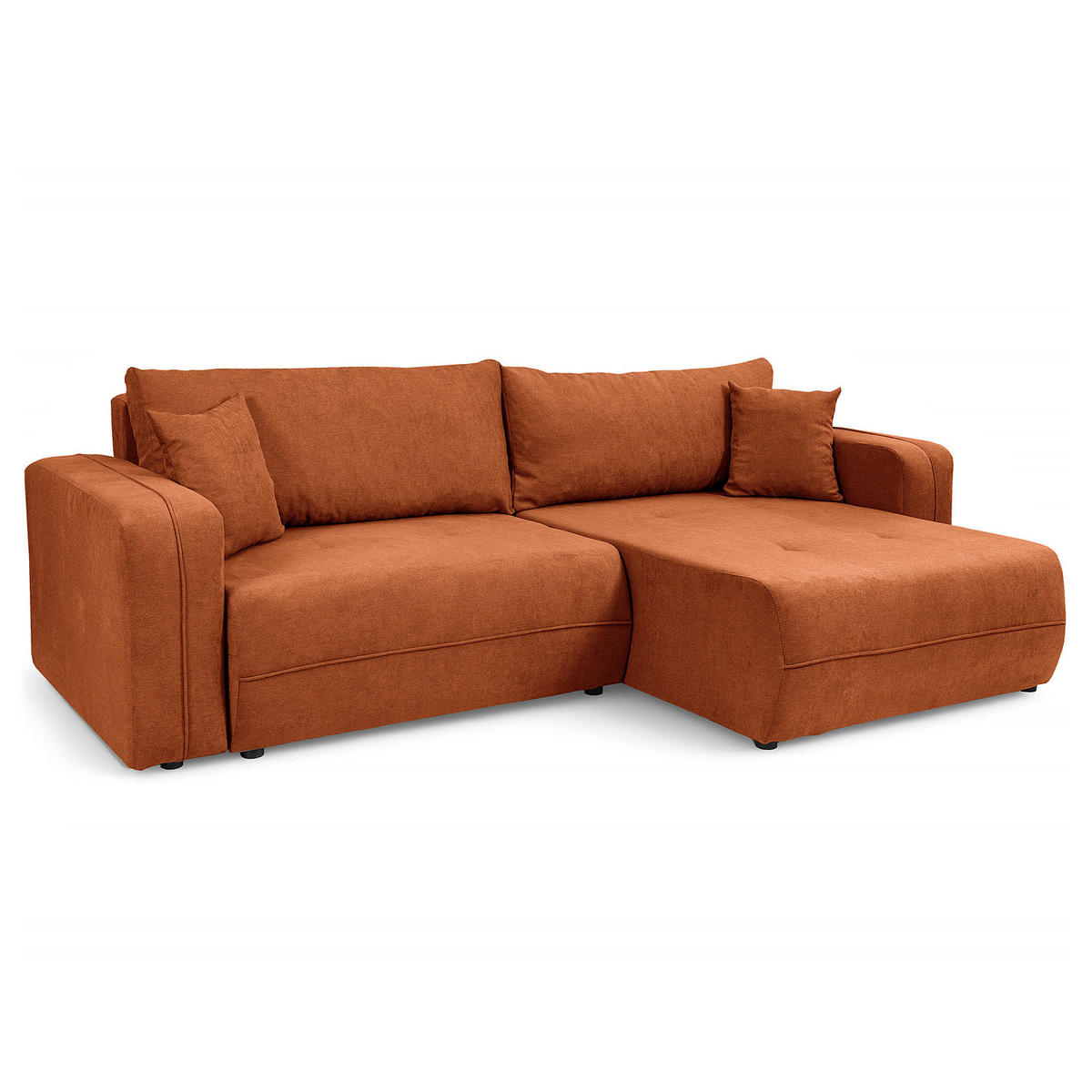 ECKSOFA mit Schlaffunktion - 244 cm - Schwarz/Orange, Kunststoff/Textil (244/145cm) - home24