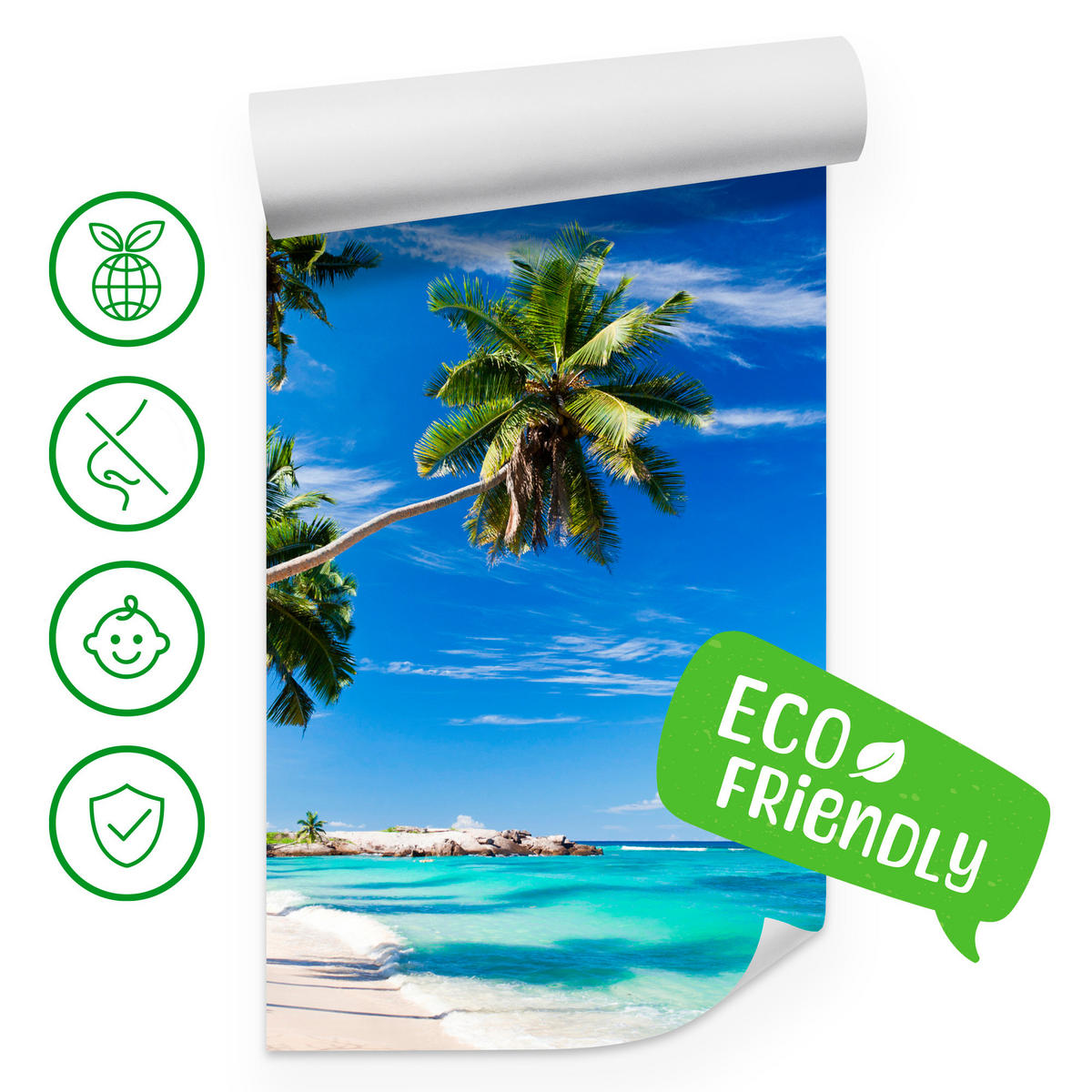 FOTOTAPETE Strand Ozean Palmen Landschaft 3D 450x315 - Türkis/Blau, Papier (450/315cm) - Muralo