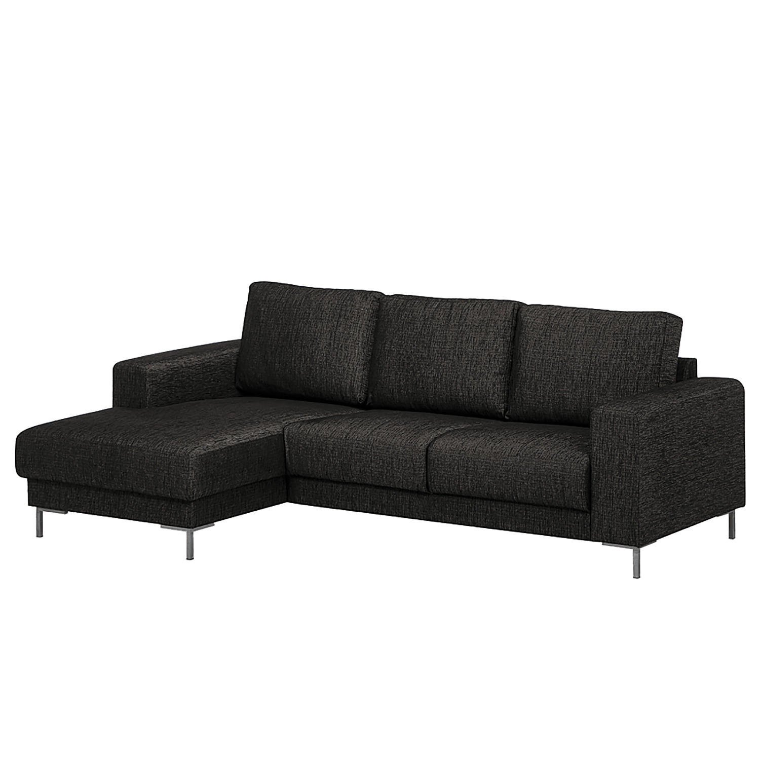 ECKSOFA mit Longchair - Silberfarben/Schwarz, Textil/Metall (236/147cm) - home24
