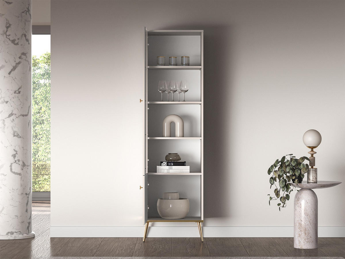 VITRINE Selgin Greige 55 cm - Taupe/Goldfarben, Holzwerkstoff/Metall (54.3/190/39.7cm) - Selsey