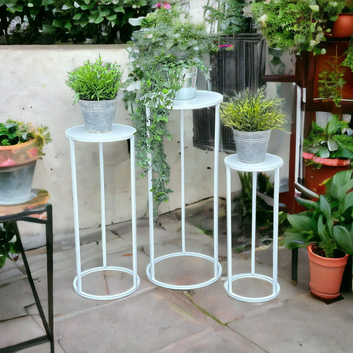 BLUMENHOCKER Metall Weiß Rund 3er Set - Weiß, Metall (20/50/20cm) - DanDiBo