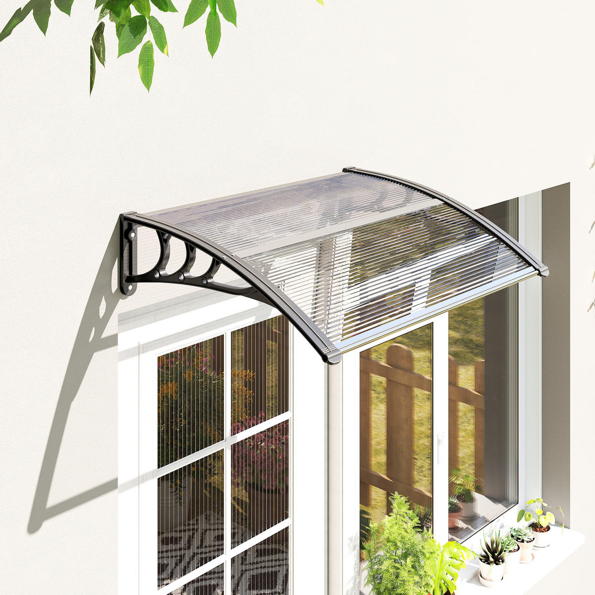 VORDACH DE-13918 Polycarbonat/Aluminium 100/75 cm, UV-Schutz Transparent - Schwarz, Kunststoff (75/23/100cm) - ComfortXL