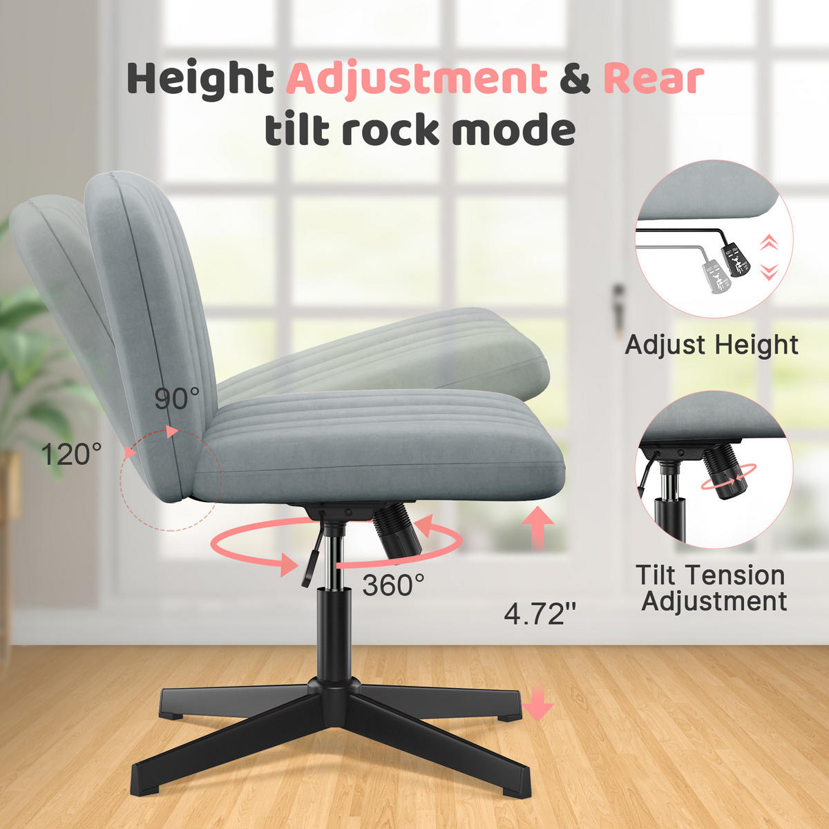 BÜROSTUHL modern, ohne Armlehnen, ohne Rollen, Kreuzgestell – Beige - Grau, Metall (66/90/45cm) - Rattantree